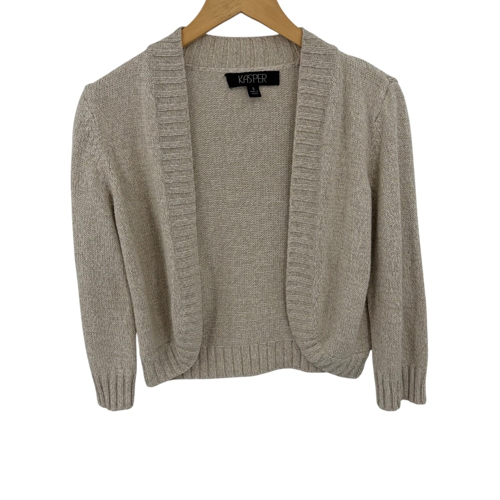 Kasper Cardigan Women S Tan Metallic Open Front Shrug Bolero Layering Sparkle